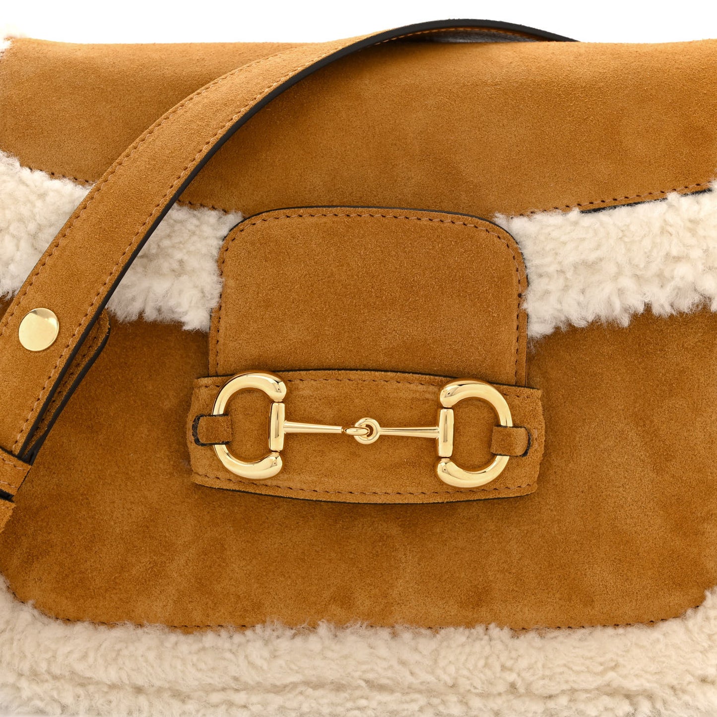 Suede Shearling Horsebit 1955 Shoulder Bag Honey Beige Milk