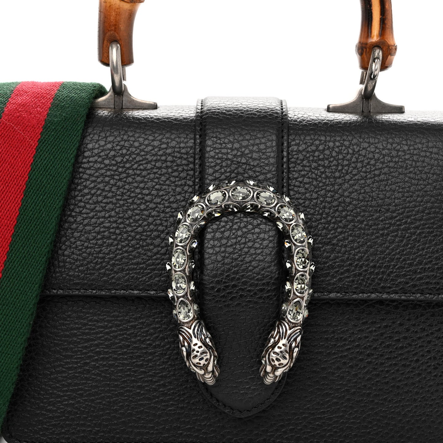 Dollar Calfskin Crystal Web Mini Dionysus Bamboo Top Handle Bag Black Black Diamond