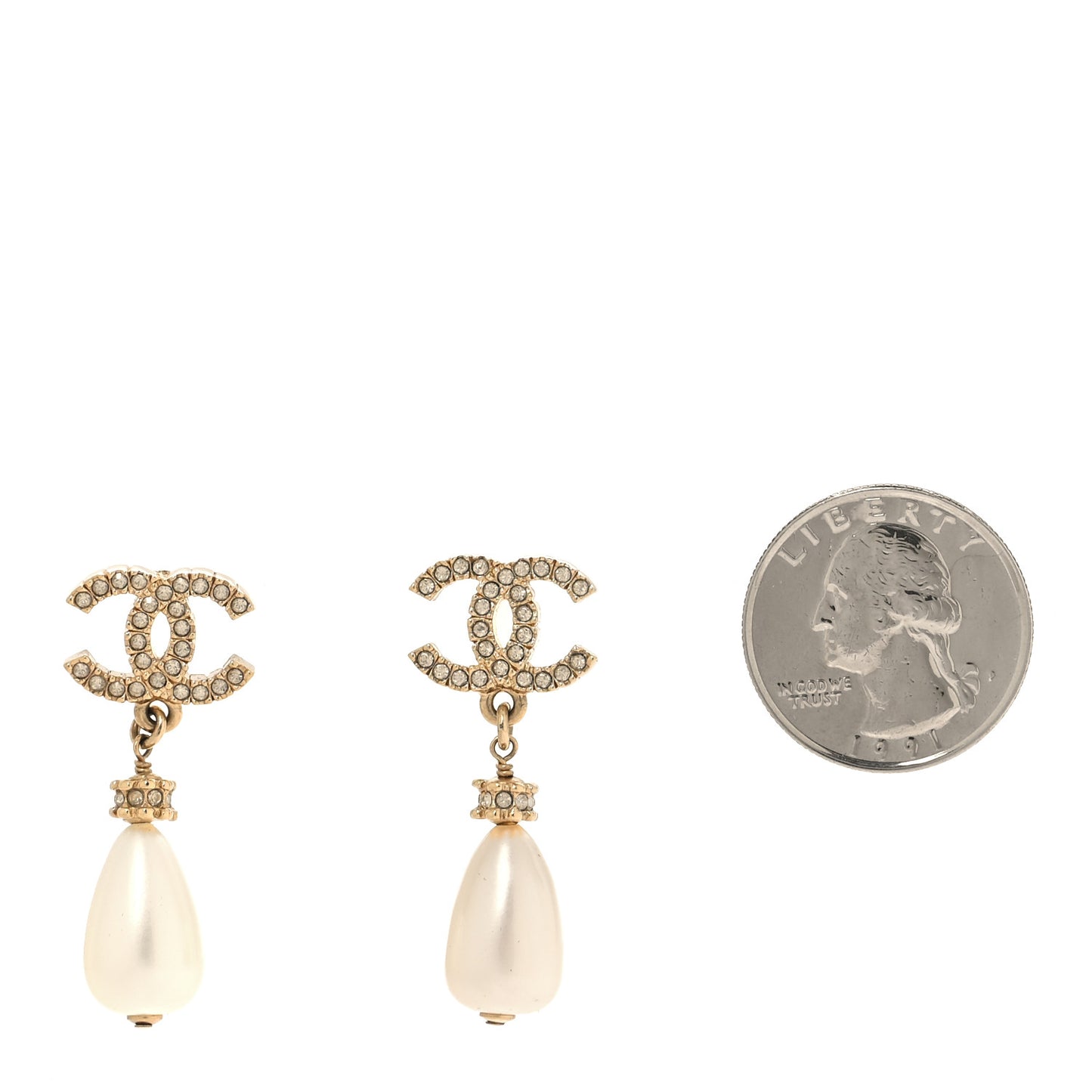 Crystal Pearl CC Drop Earrings Gold