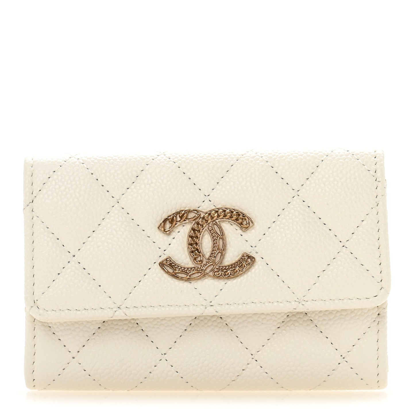Caviar Quilted Multi Chain CC Flap Card Holder White