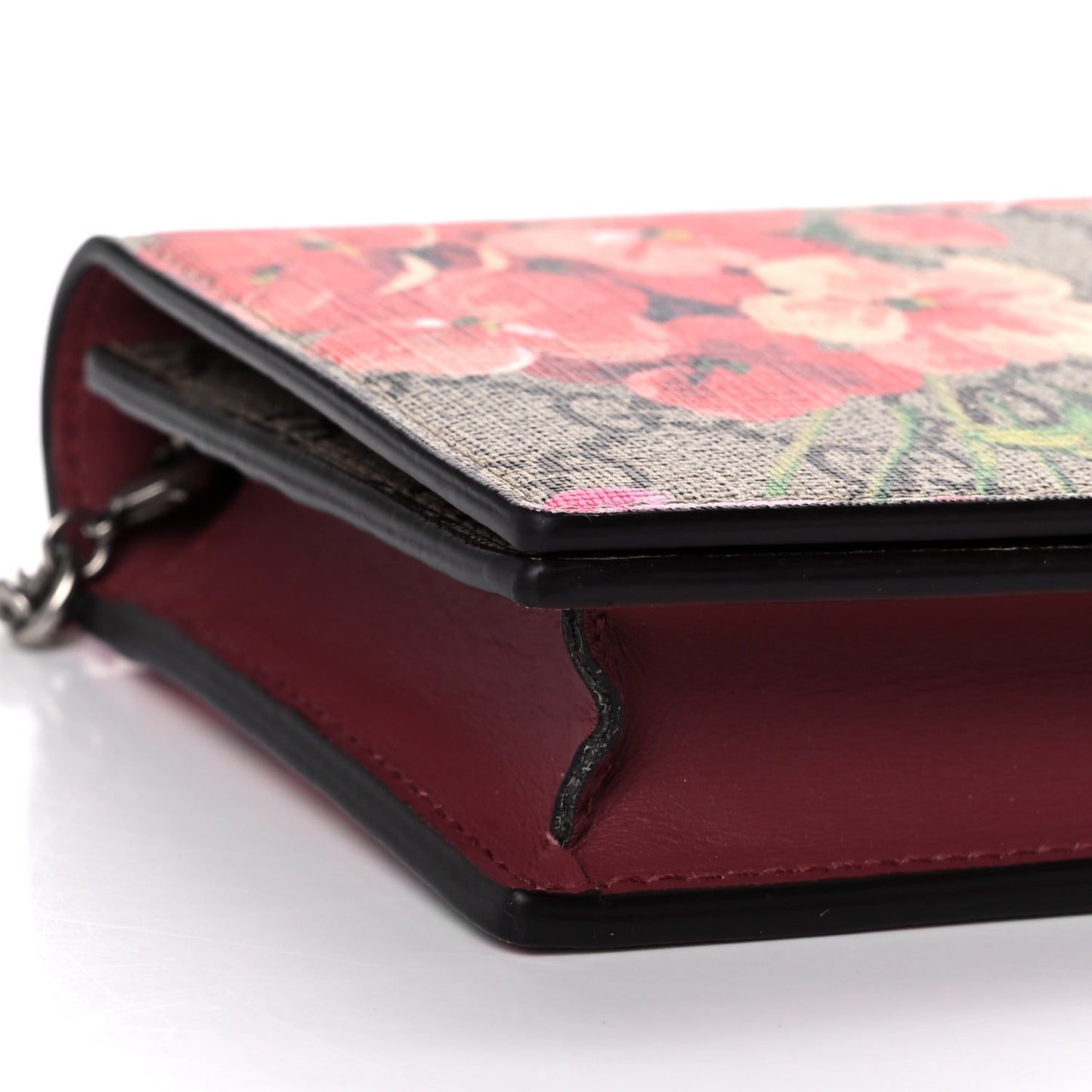 GG Supreme Monogram Blooms Chain Wallet Beige Multicolor Dry Rose