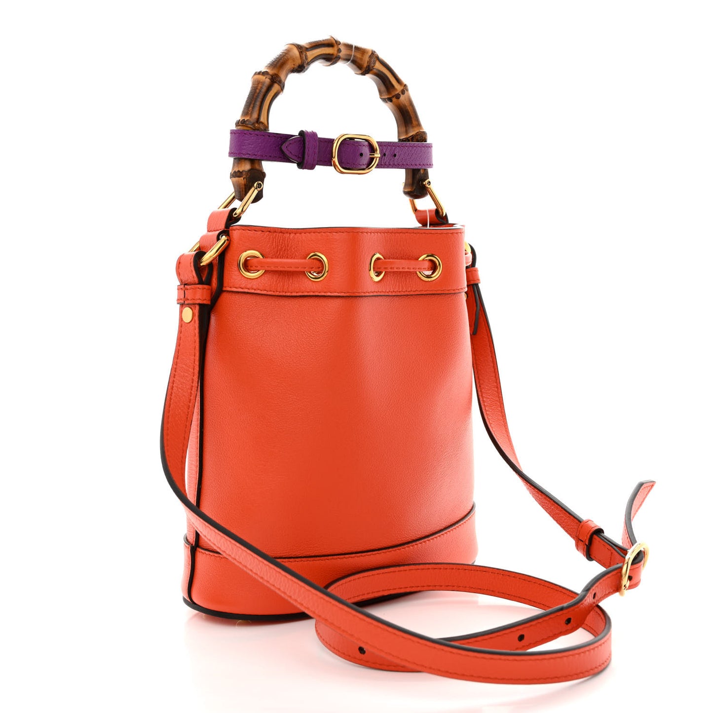 Softy Wonka Textured Dollar Calfskin Mini Diana Bucket Bag Deep Orange Spicy Cyclamin
