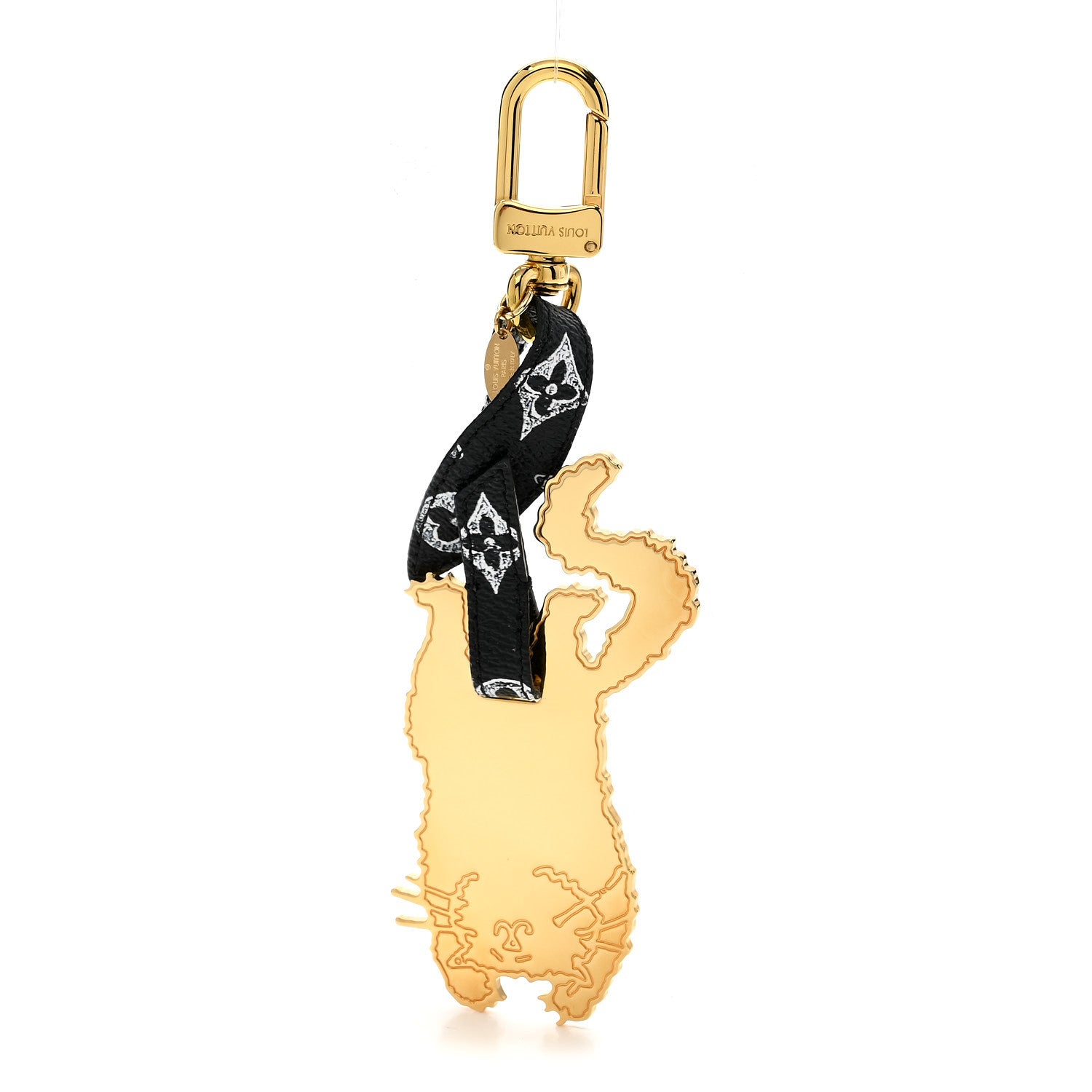Louis Vuitton アクリルチャーム ブラック/ゴールド Louis Vuitton Catogram Flying Cat Bag Charm Key Holder Gold Black