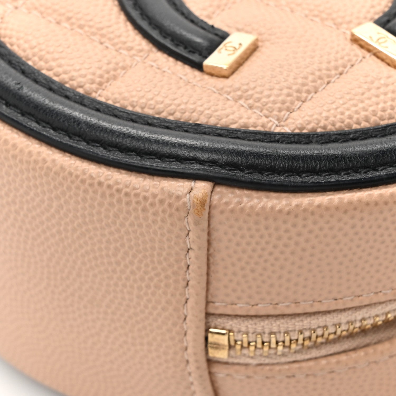 Chanel Caviar Quilted Round Filigree Crossbody Beige Black 11 of 13