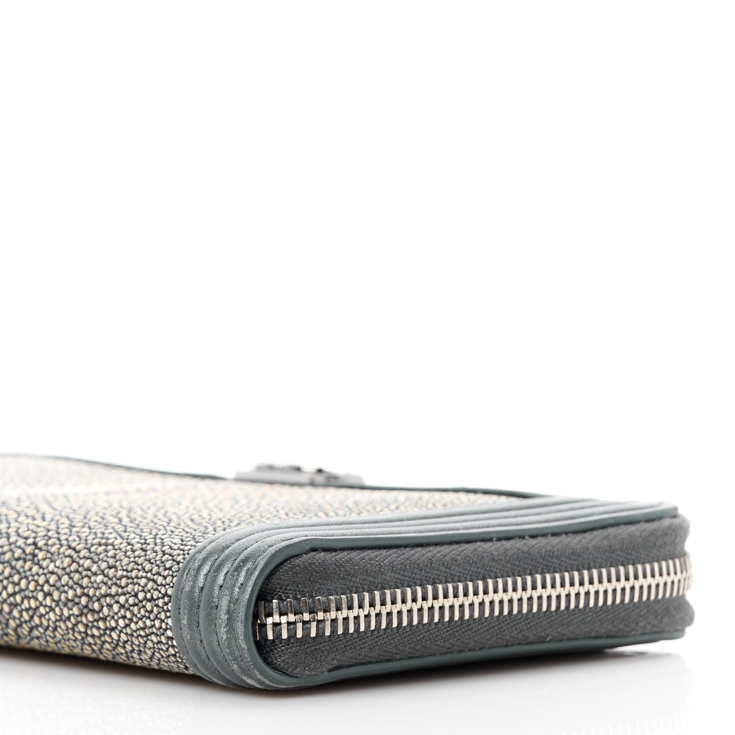 Metallic Galuchat Stingray Lambskin Boy Gusset Zip Wallet Dark Silver