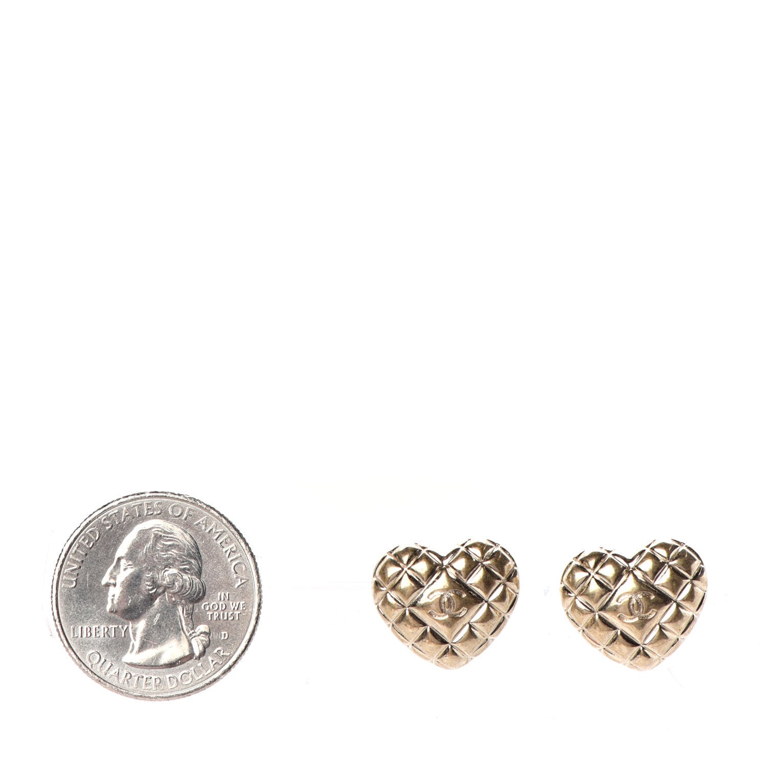 Chanel Quilted CC Heart Earrings Gold 2 of 4