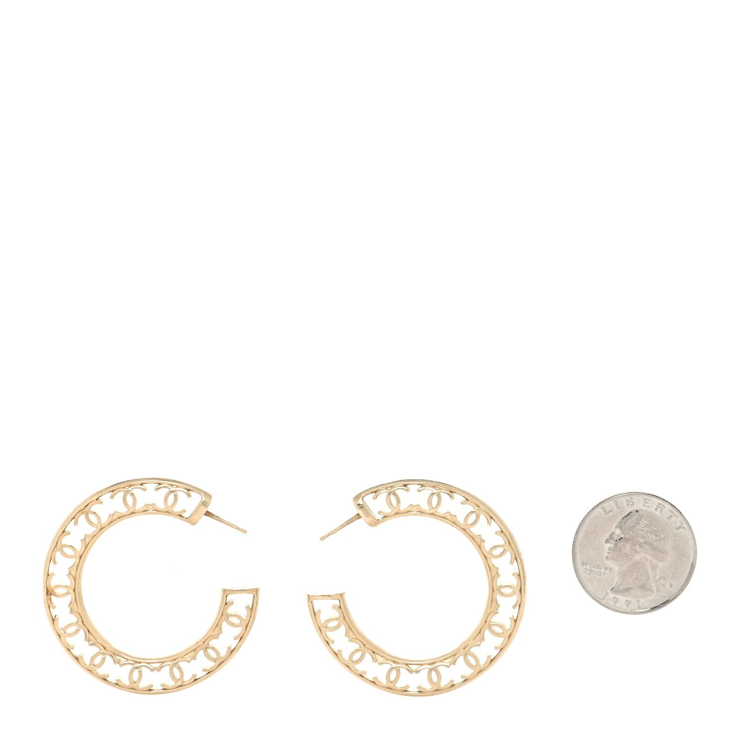 Chanel CC Hoop Earrings Gold 2 of 4
