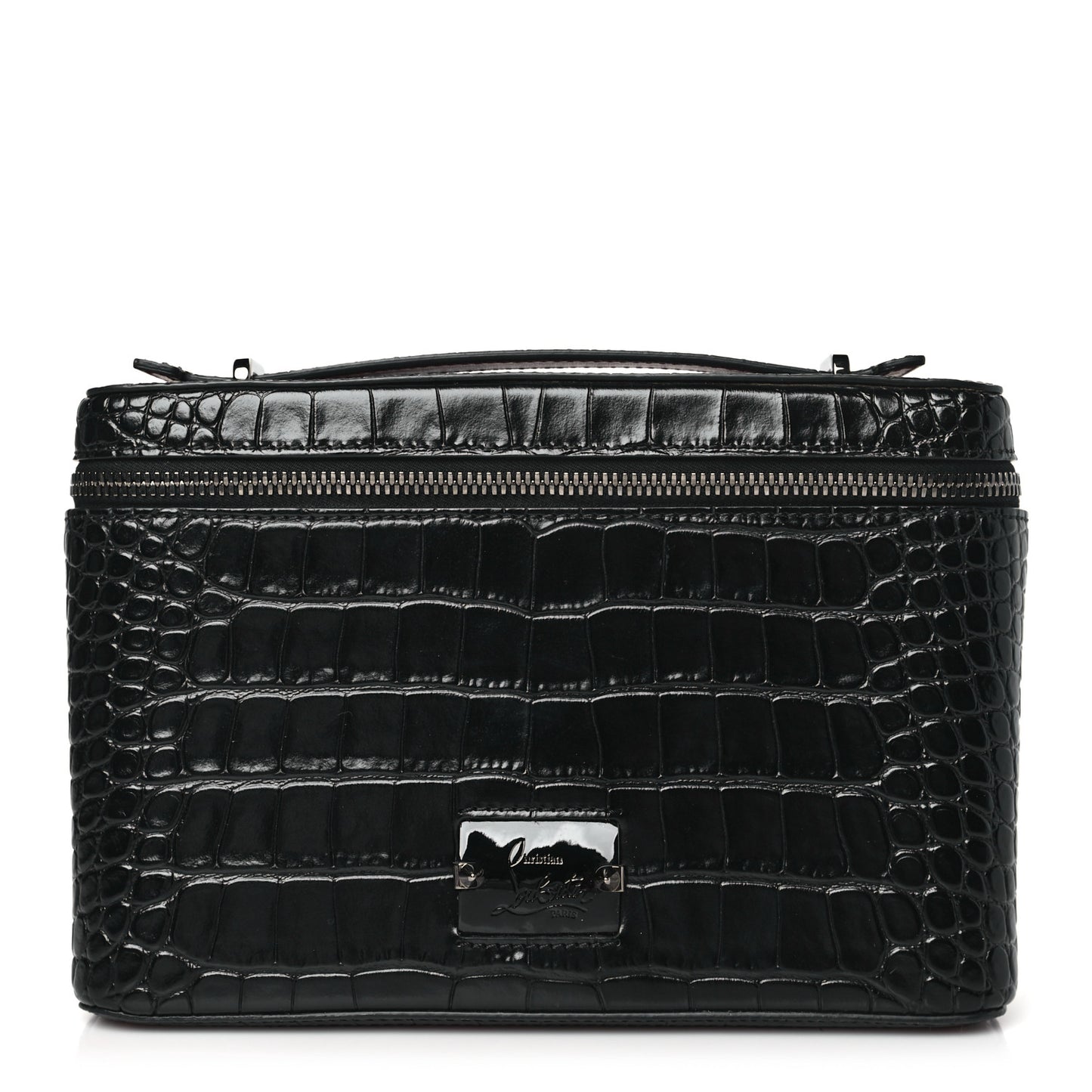 Crocodile Embossed Calfskin Kypipouch Travel Toiletry Case Black
