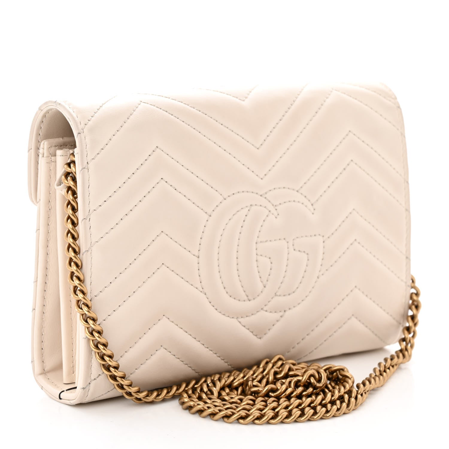 Gucci Calfskin Matelasse GG Marmont Chain Wallet Mystic White 3 of 15