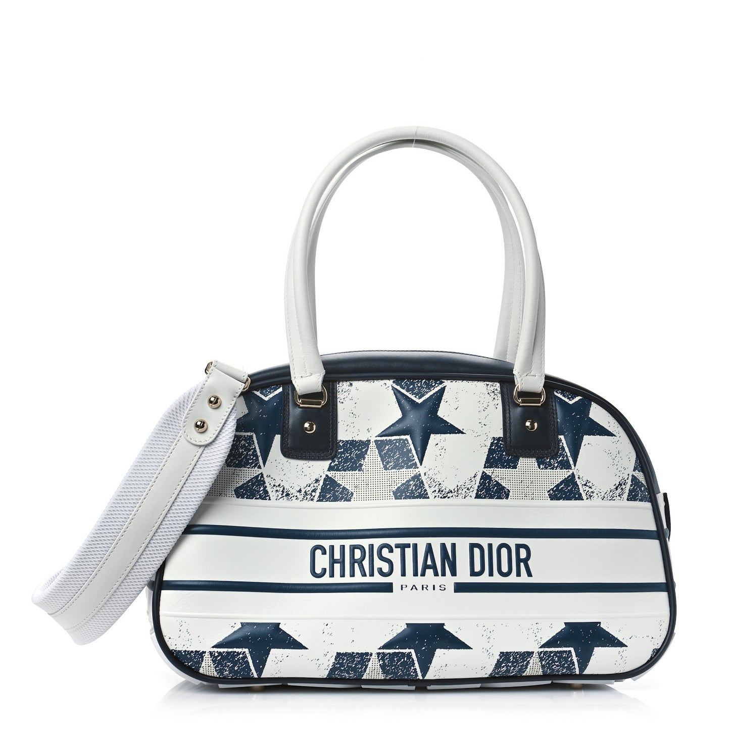 Calfskin Star Medium Dior Vibe Zip Bowling Bag White Blue