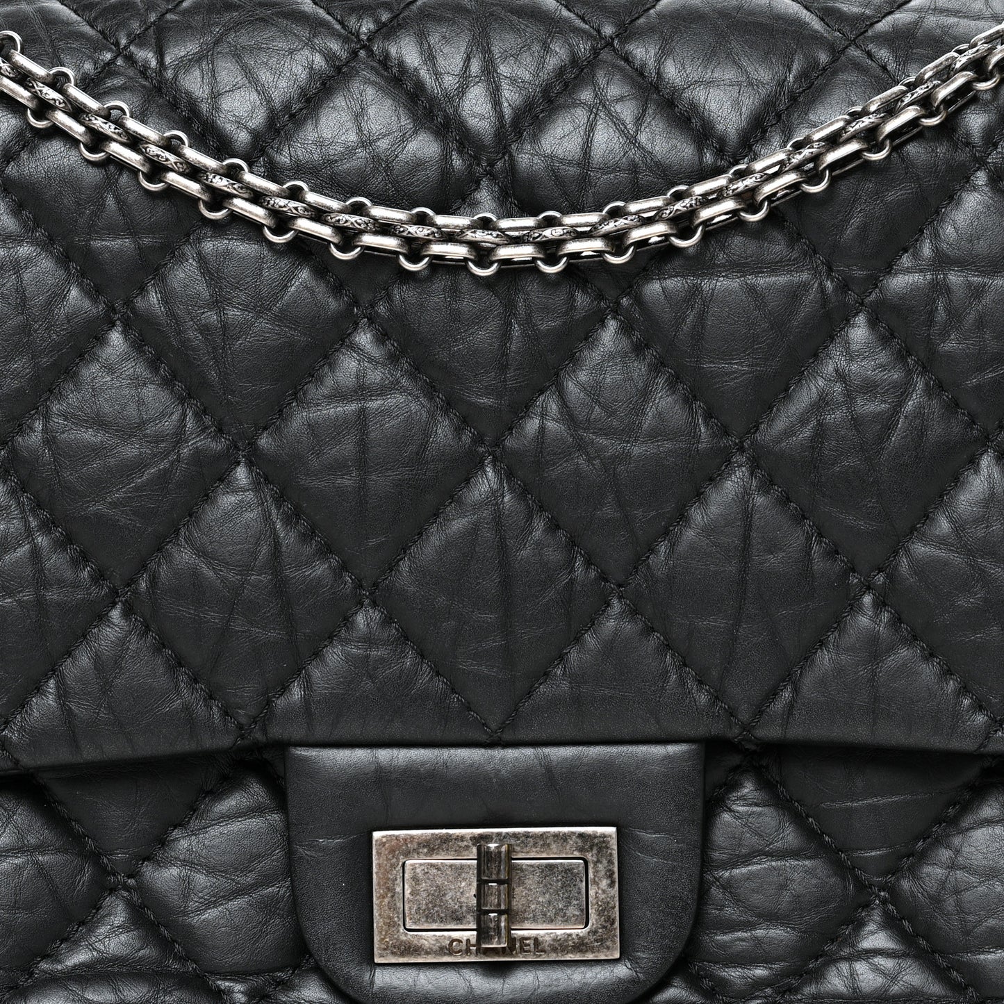 Aged Calfskin Quilted 2.55 Reissue 227 Flap Black