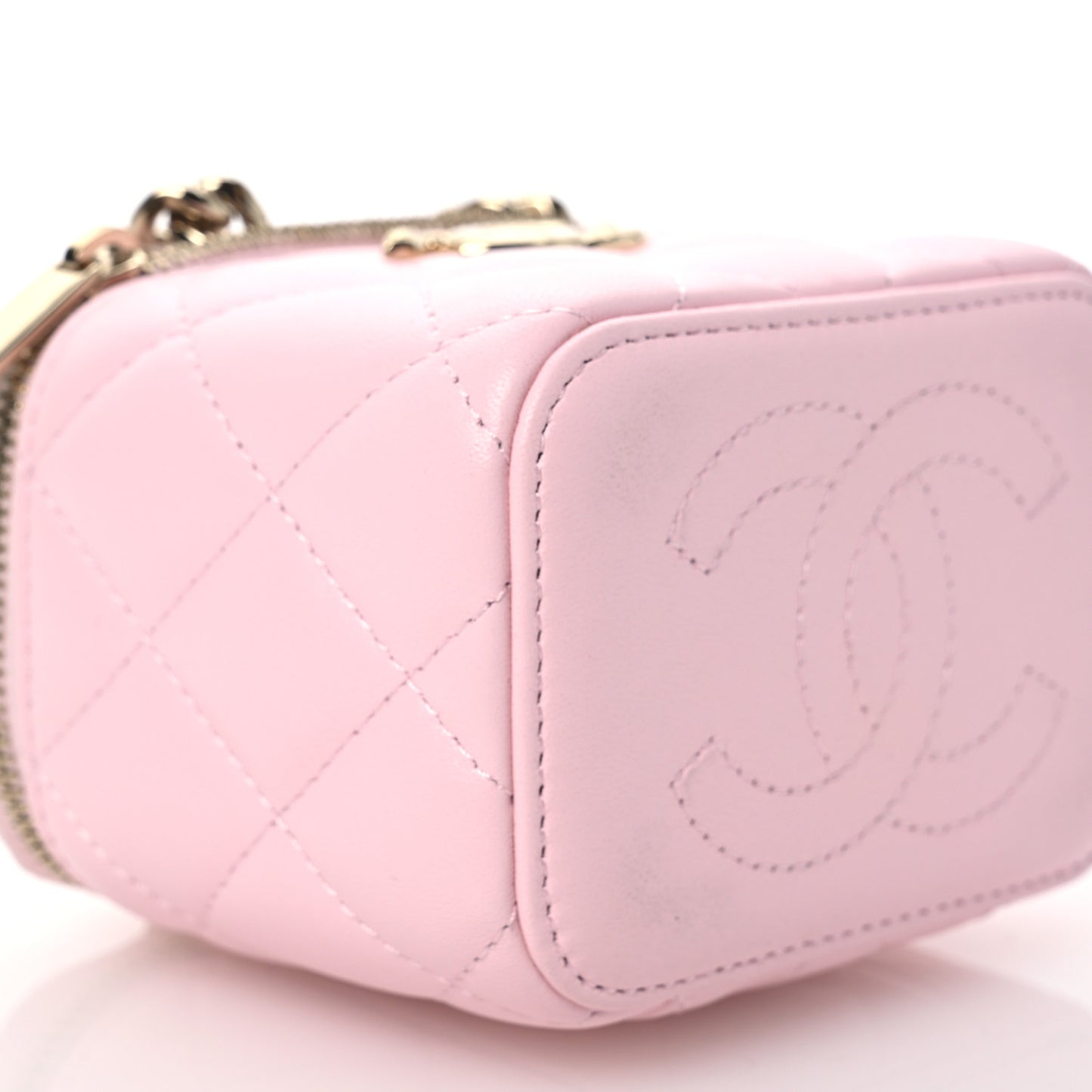 Lambskin Quilted Enamel Coco Mini Vanity Case With Chain Pink