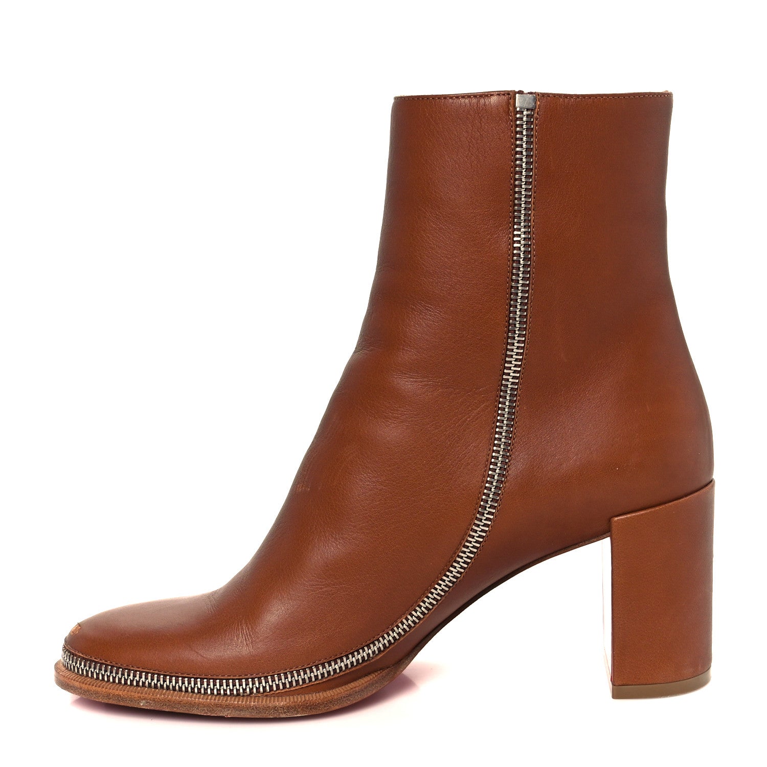 Christian Louboutin Calfskin CL Zip Booty 70 Ankle Boots 38 Cuoio