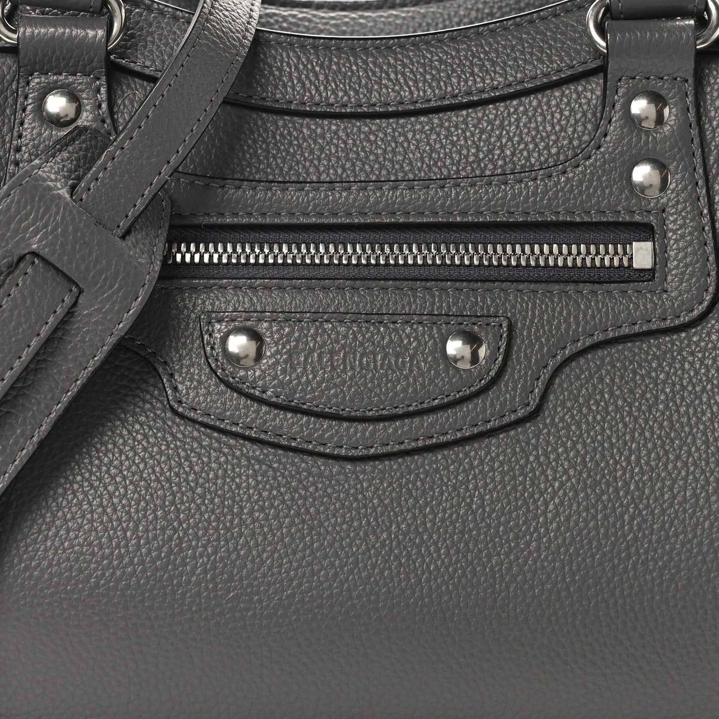 Grained Calfskin Neo Classic Silver Hardware S City Dark Grey