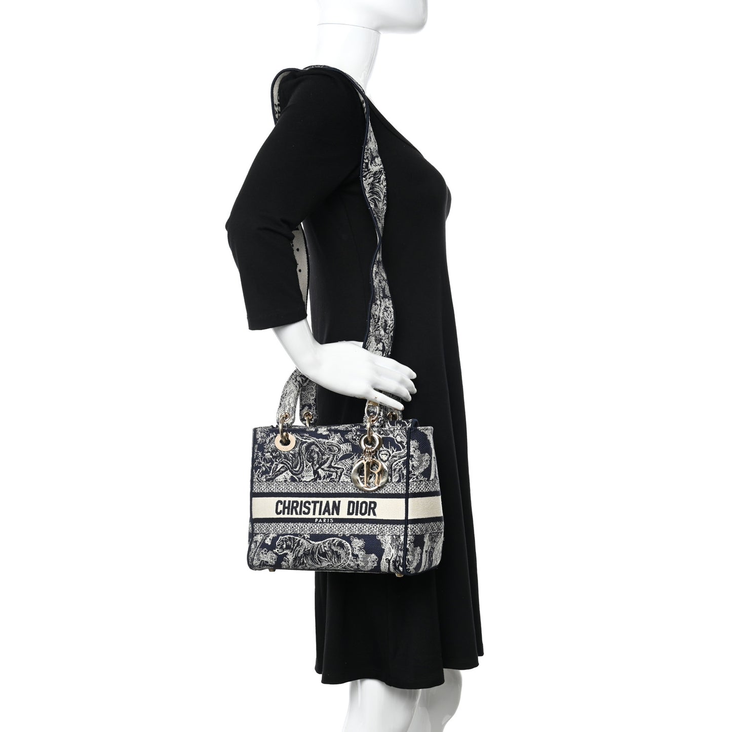 Canvas Toile De Jouy Reverse Embroidered Medium Lady D-Lite Navy