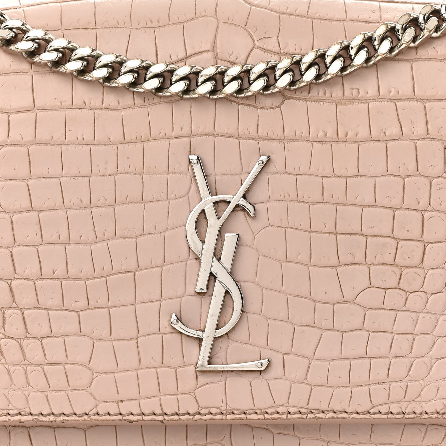 Calfskin Crocodile Embossed Medium Monogram Sunset Rose Antic