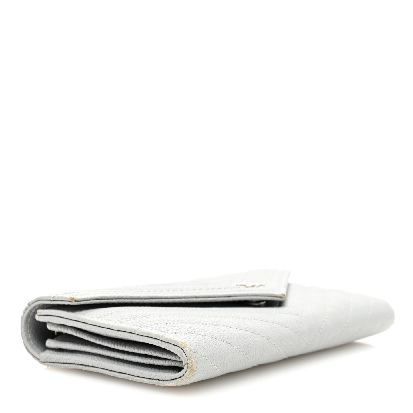 Caviar Chevron Quilted Large Gusset Flap Wallet Grey
