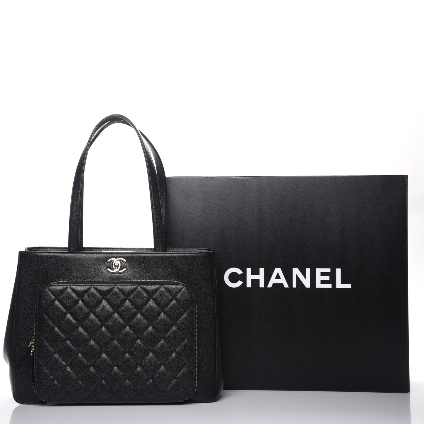Caviar Quilted Large Business Affinity Shopping Bag Black