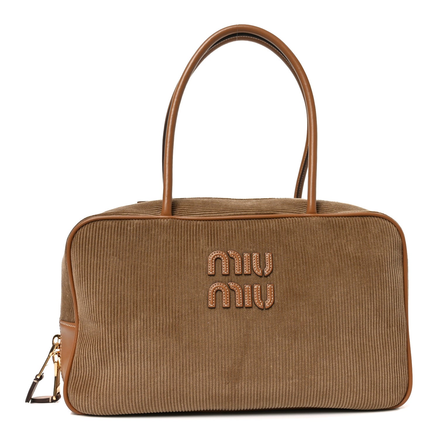 Miu Miu Velluto Righe Large Beau Top Handle Bag Cannella 1845095