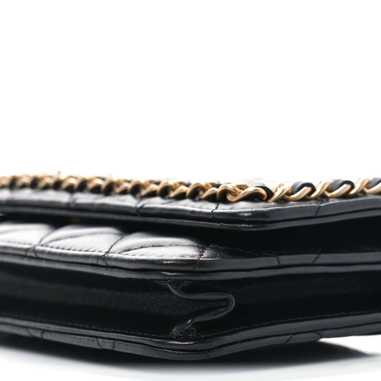 Lambskin Quilted Chain Around Wallet On Chain WOC Black