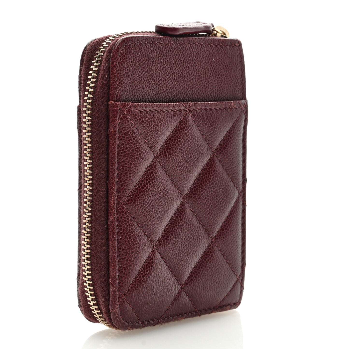 Caviar Quilted Studded CC Zip Card Holder Burgundy
