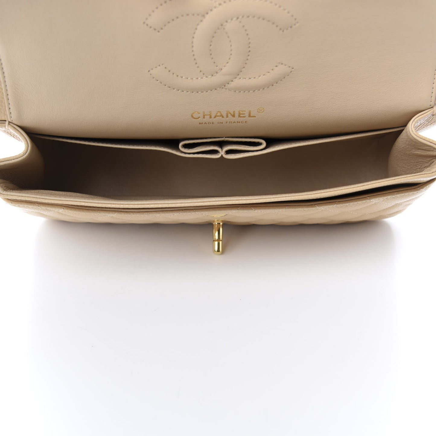 Caviar Quilted Medium Double Flap Beige Clair