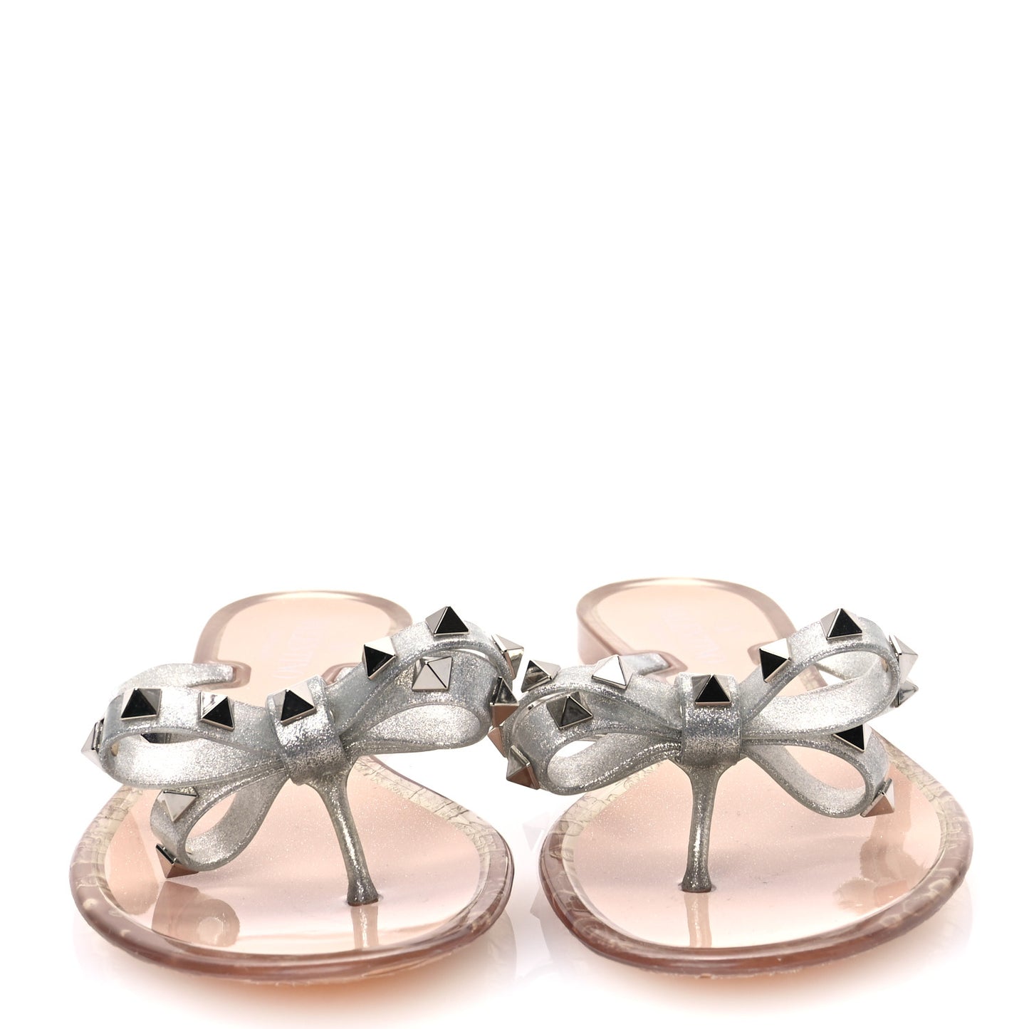 PVC Jelly Glitter Rockstud Bow Thong Sandals 38 Silver
