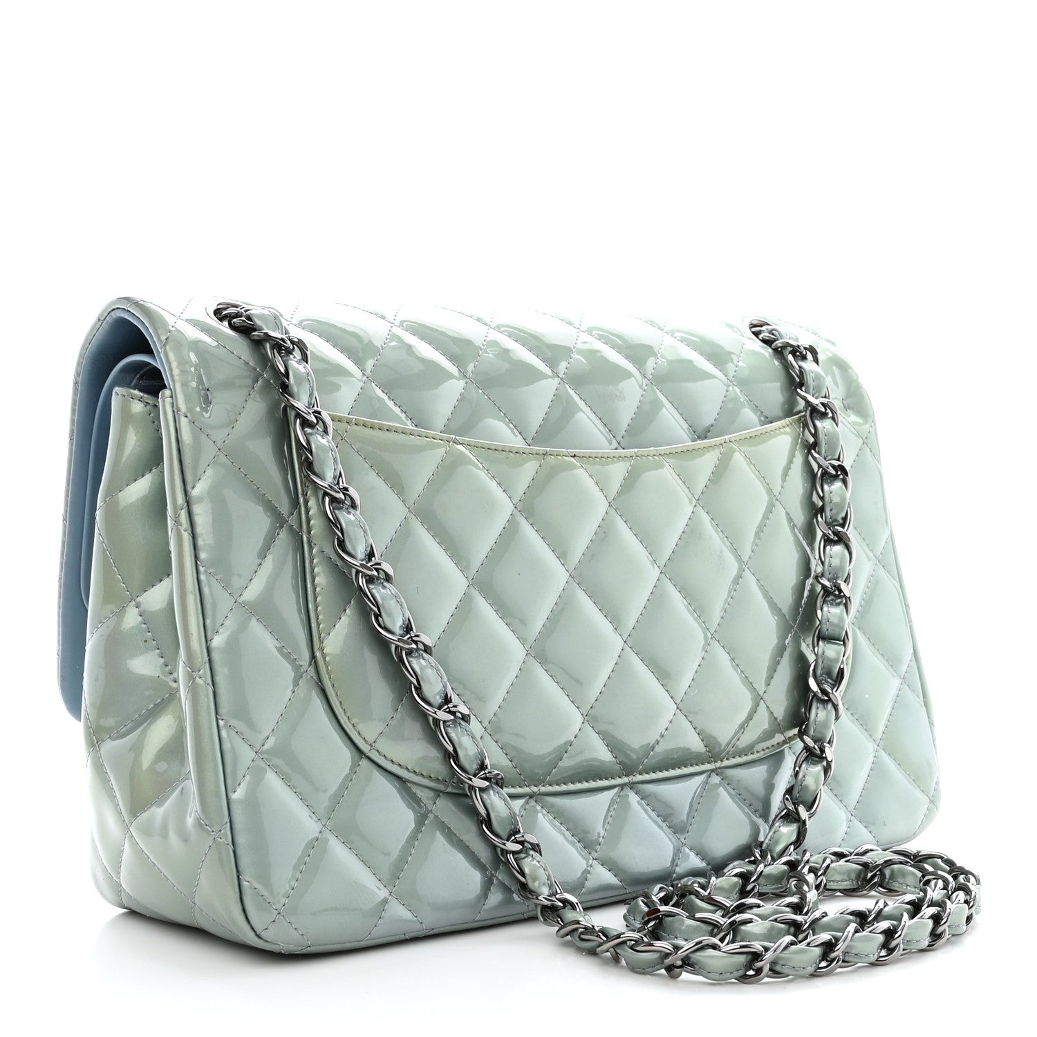 Chanel Patent Quilted Jumbo Double Flap Blue 3 of 17