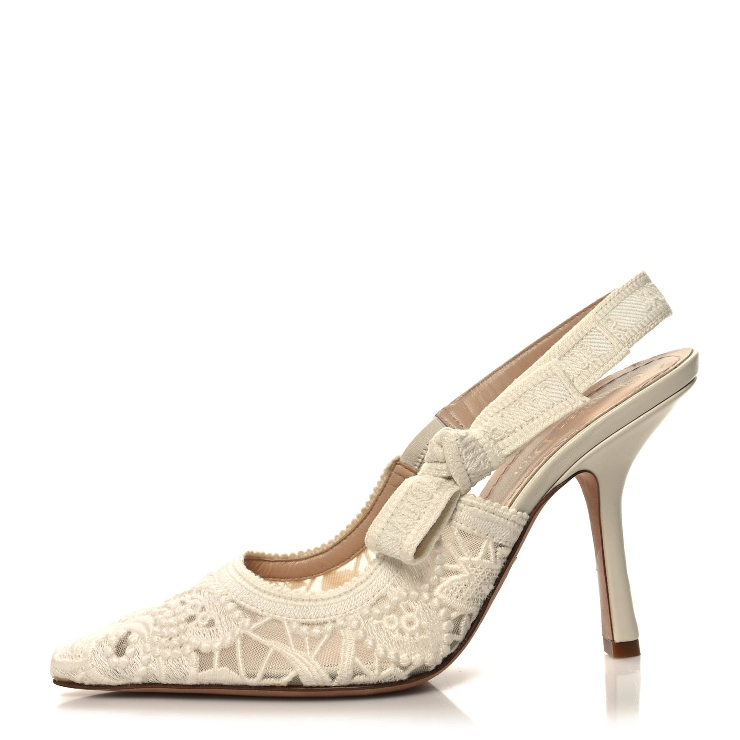 Mesh Embroidered J'Adior Slingback 100mm Pumps 38.5 Ivory