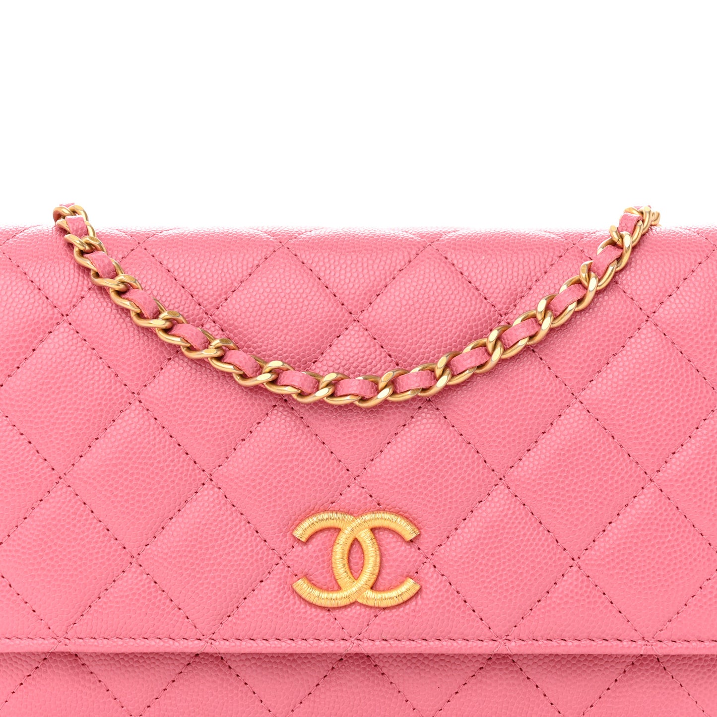 Caviar Quilted Textured CC Wallet On Chain WOC Pink