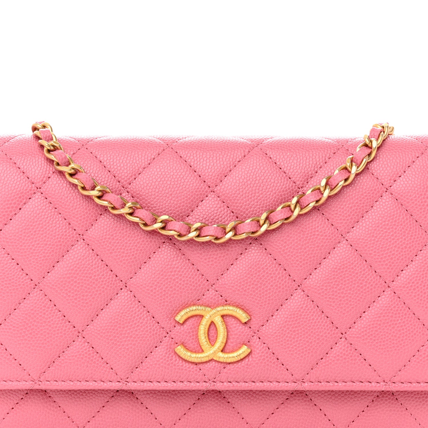 Chanel Caviar Quilted Textured CC Wallet On Chain WOC Pink 9 of 13