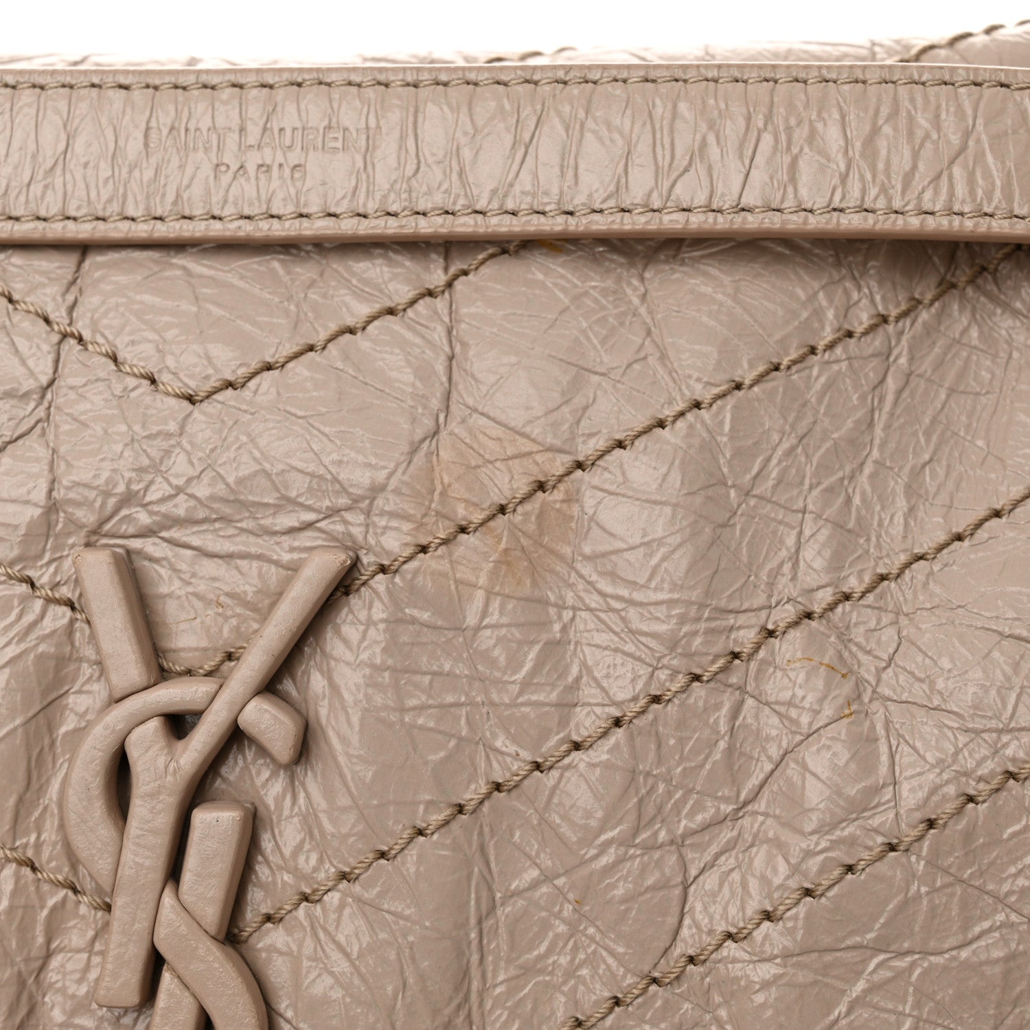 Saint Laurent Crinkled Calfskin Matelasse Monogram Medium Niki Chain Satchel Light Taupe 14 of 14
