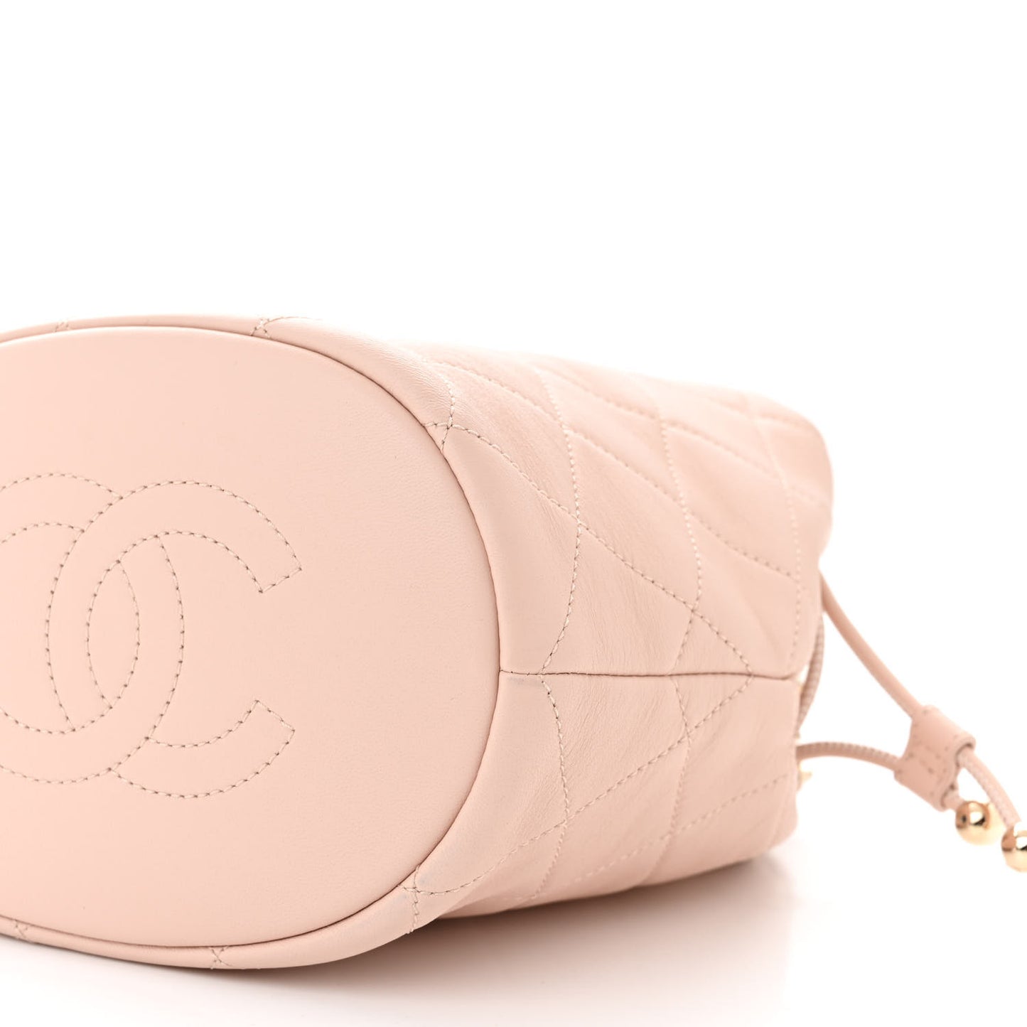 Lambskin Quilted Resin Bi-Color Chain Bucket Bag Light Beige