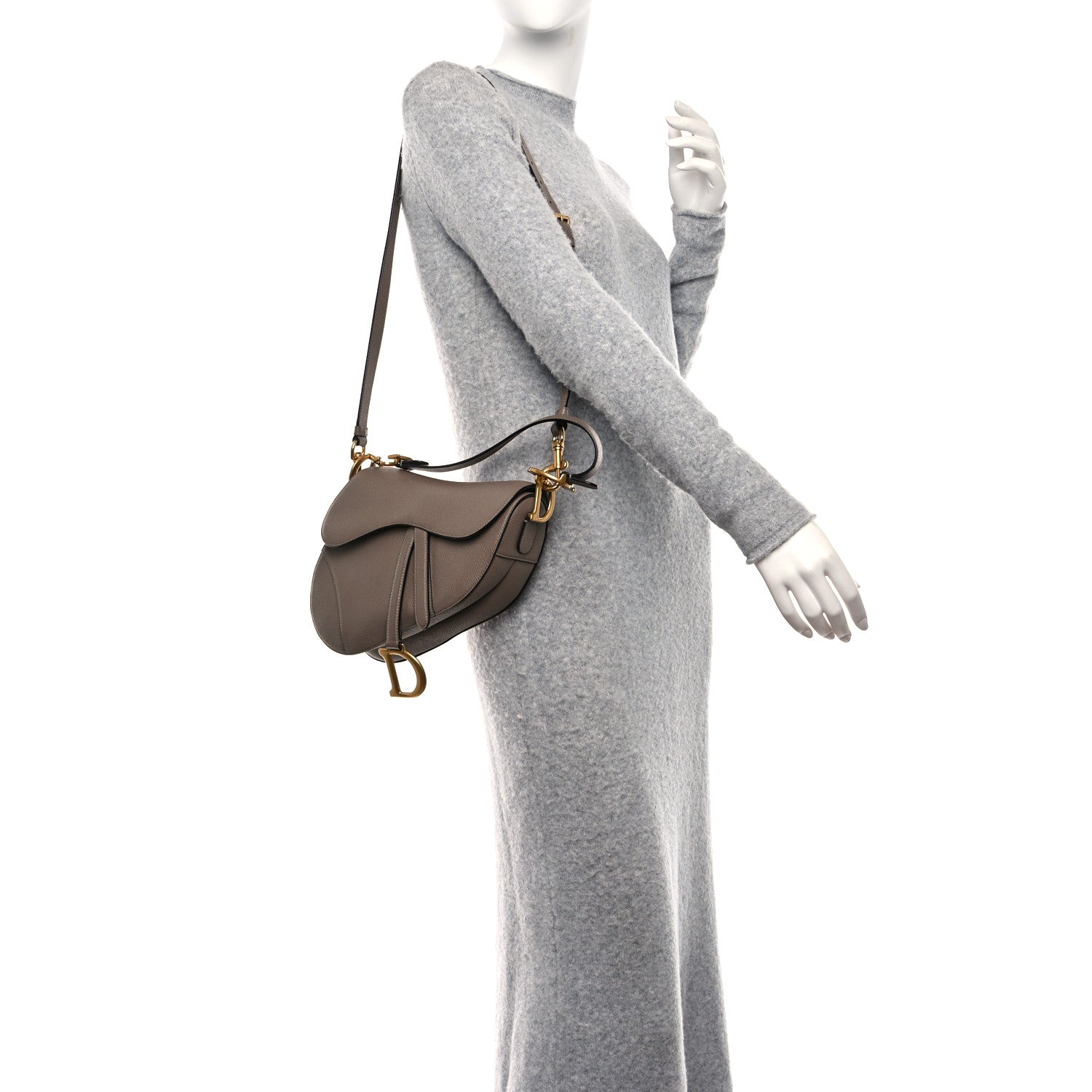 Christian Dior Grained Calfskin Saddle Bag With Strap Taupe 2 of 8