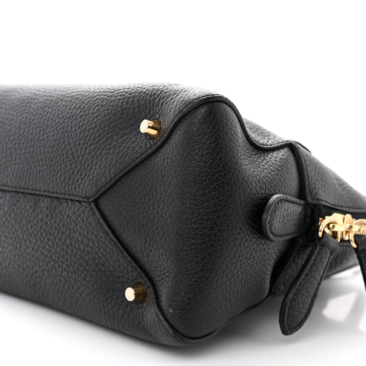 London Grainy Calfskin Small Greenwood Bowling Bag Black