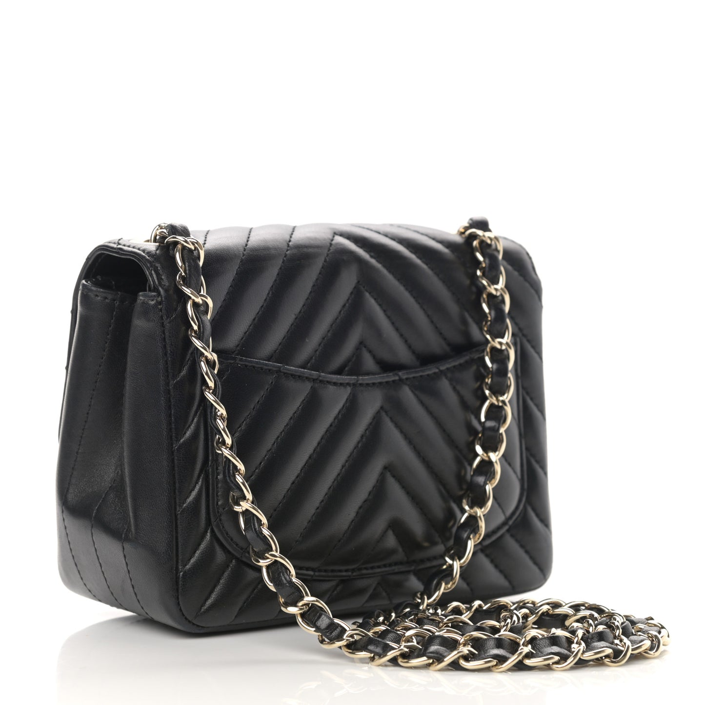 Lambskin Chevron Quilted Mini Square Flap Black
