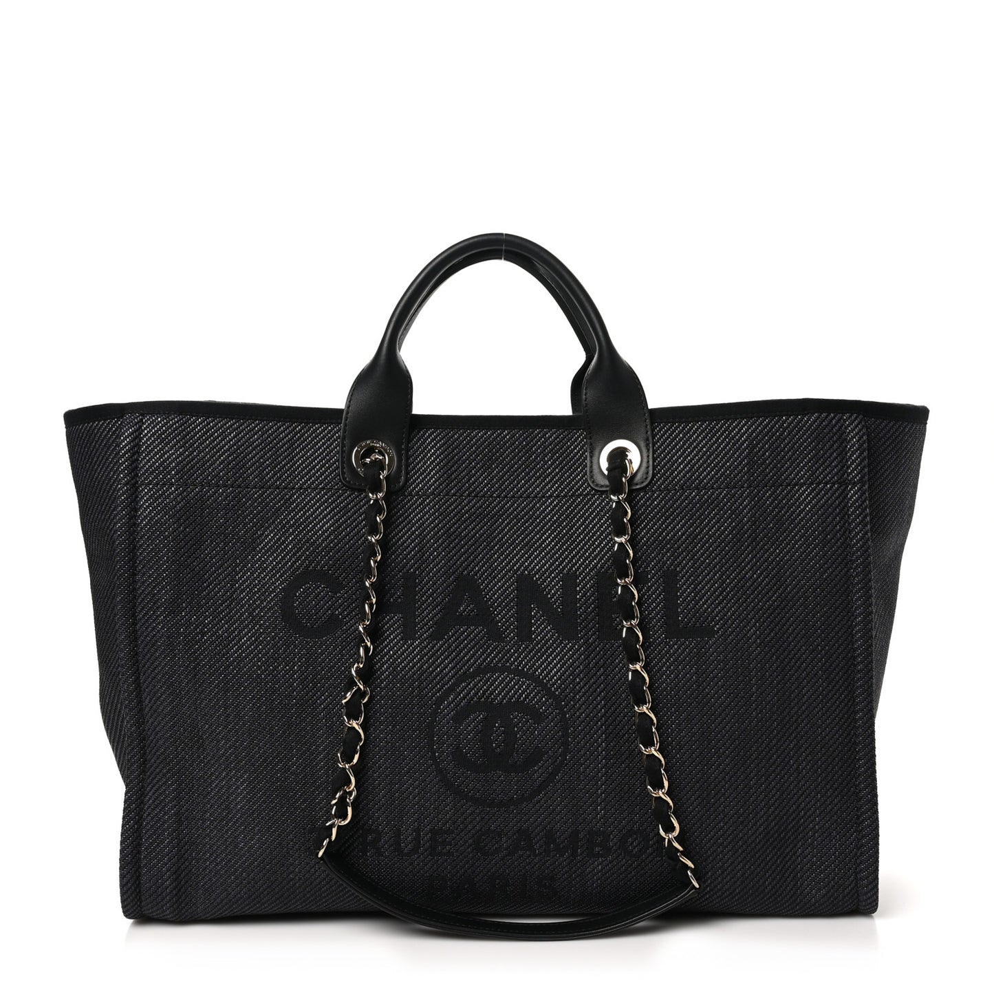 Woven Straw Raffia Large Deauville Tote  Black