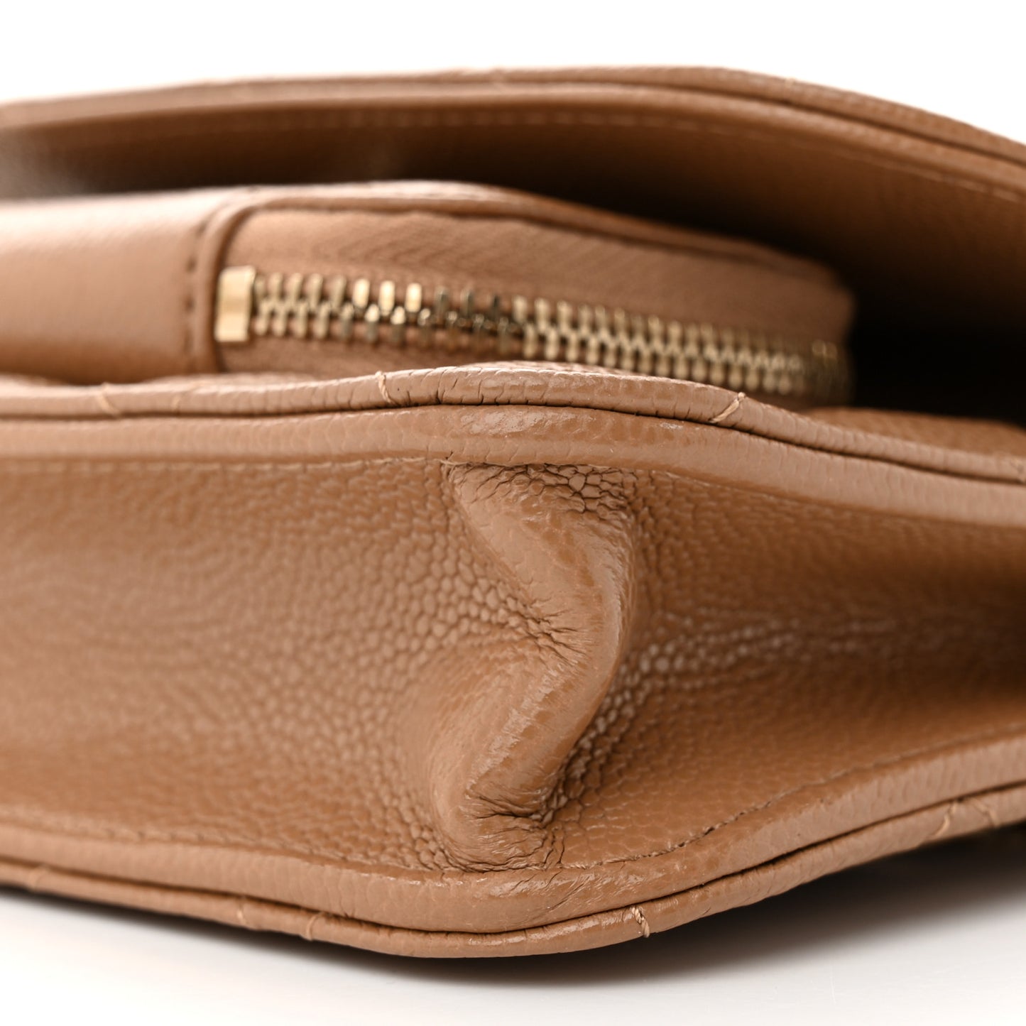 Caviar Quilted Business Affinity Clutch With Chain Flap Dark Beige