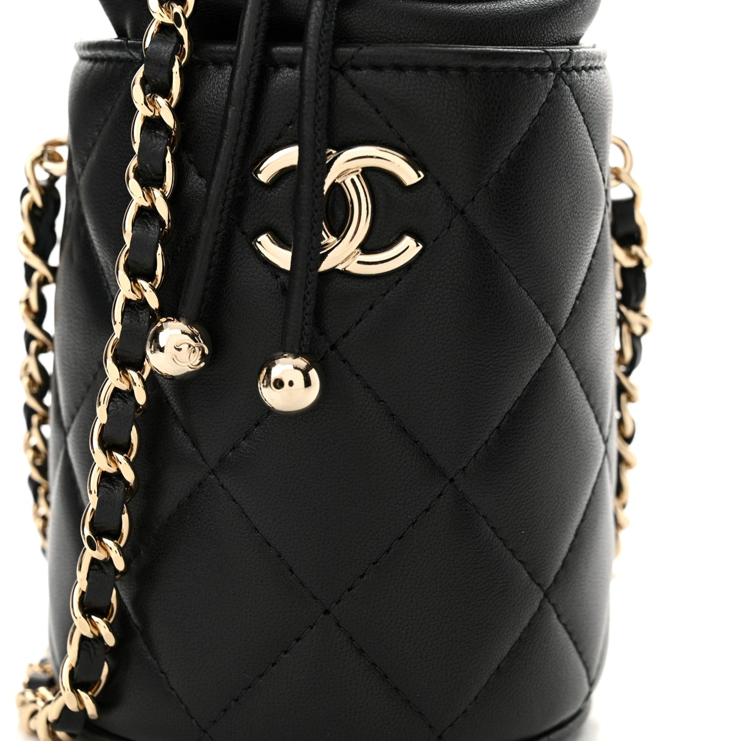 Lambskin Quilted Mini Bucket Bag With Chain Black