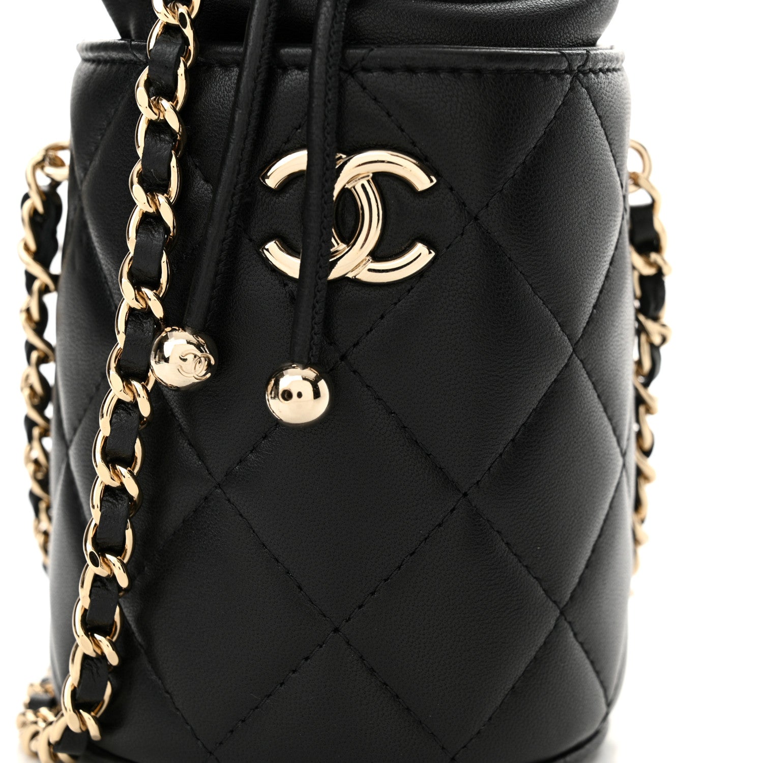 Chanel Lambskin Quilted Mini Bucket Bag With Chain Black 8 of 11