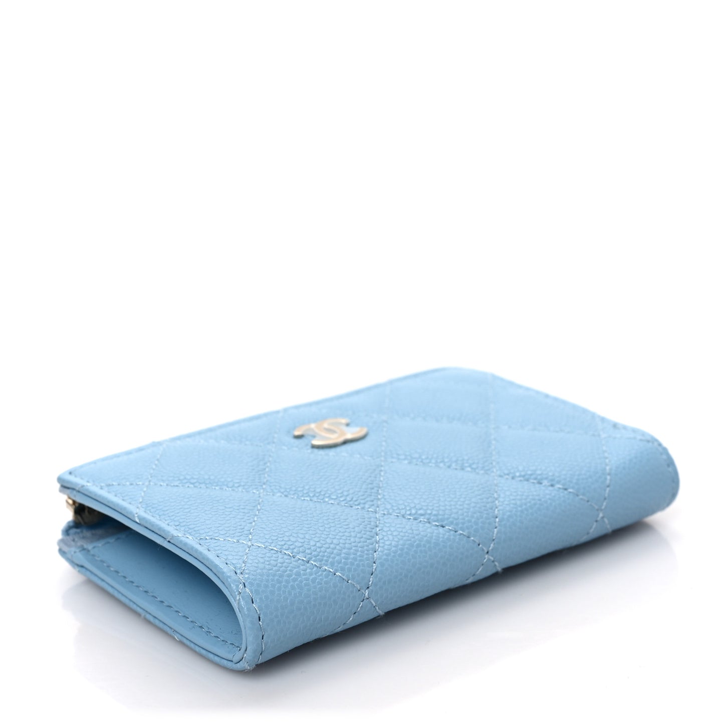 Caviar Quilted Zipped Key Holder Case Light Blue