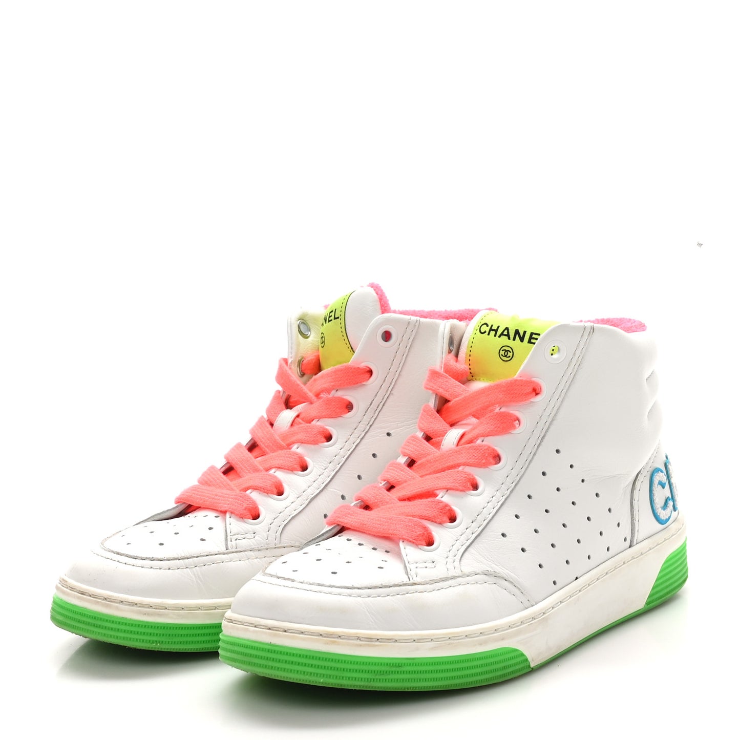 Calfskin Womens Logo High Top Sneakers 36.5 White Multicolor