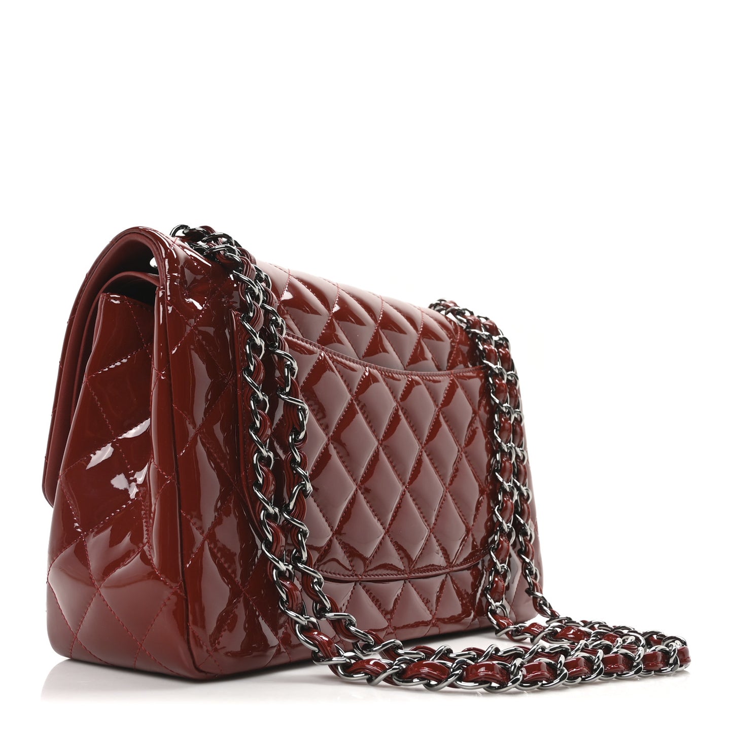 Patent Quilted Jumbo Double Flap Dark Red