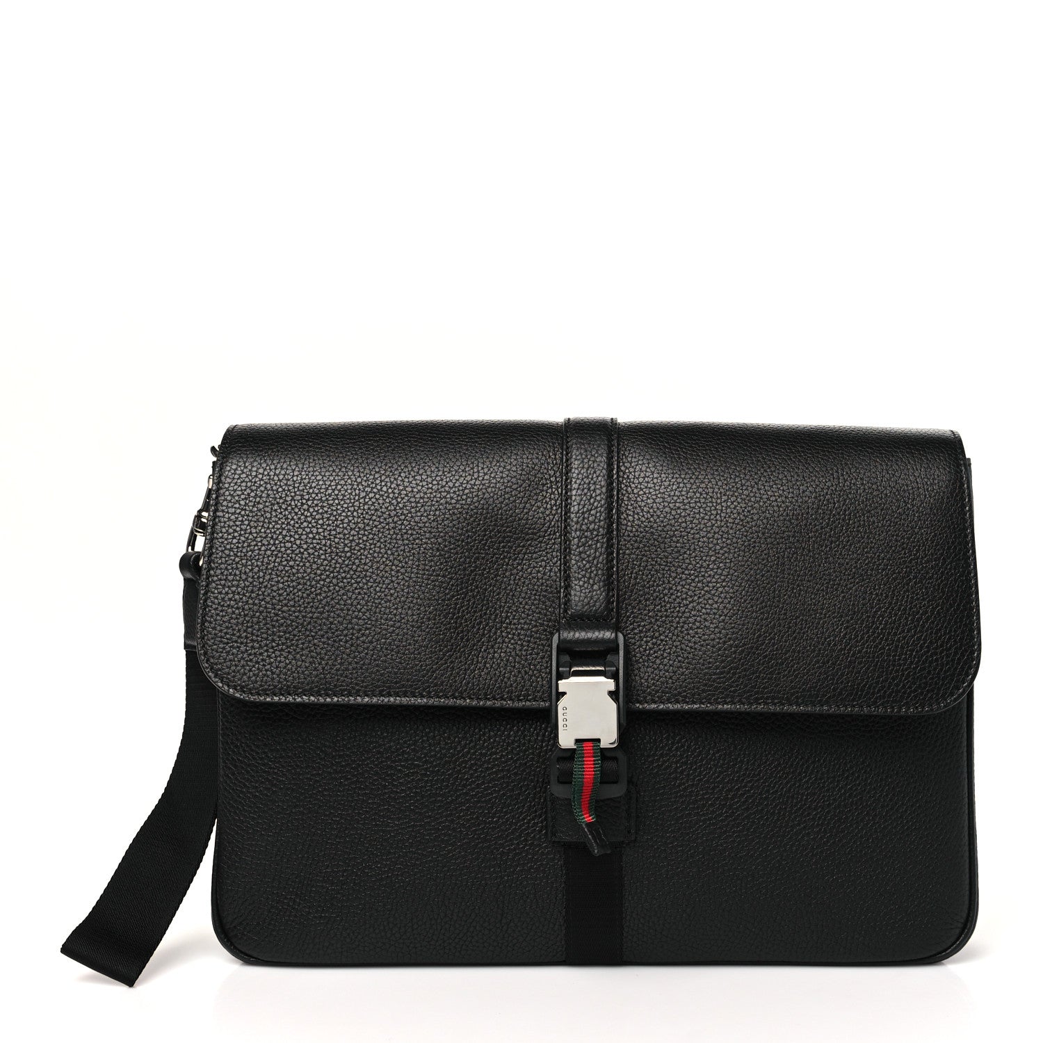 GUCCI ブラックレザー ケース Gucci Calfskin Web Medium Business Case Black 1746081 – FASHIONPHILE
