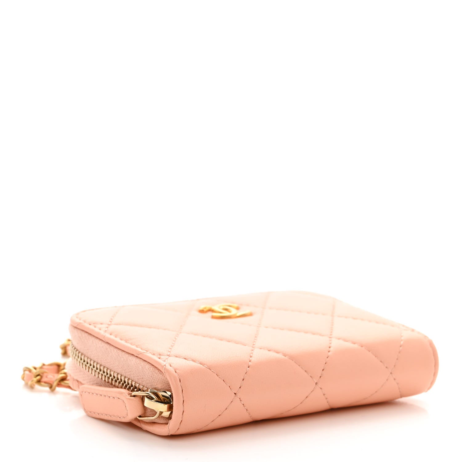 Chanel Lambskin Quilted CC Pearl Crush Zip Card Holder On Chain Pink 4 of 11
