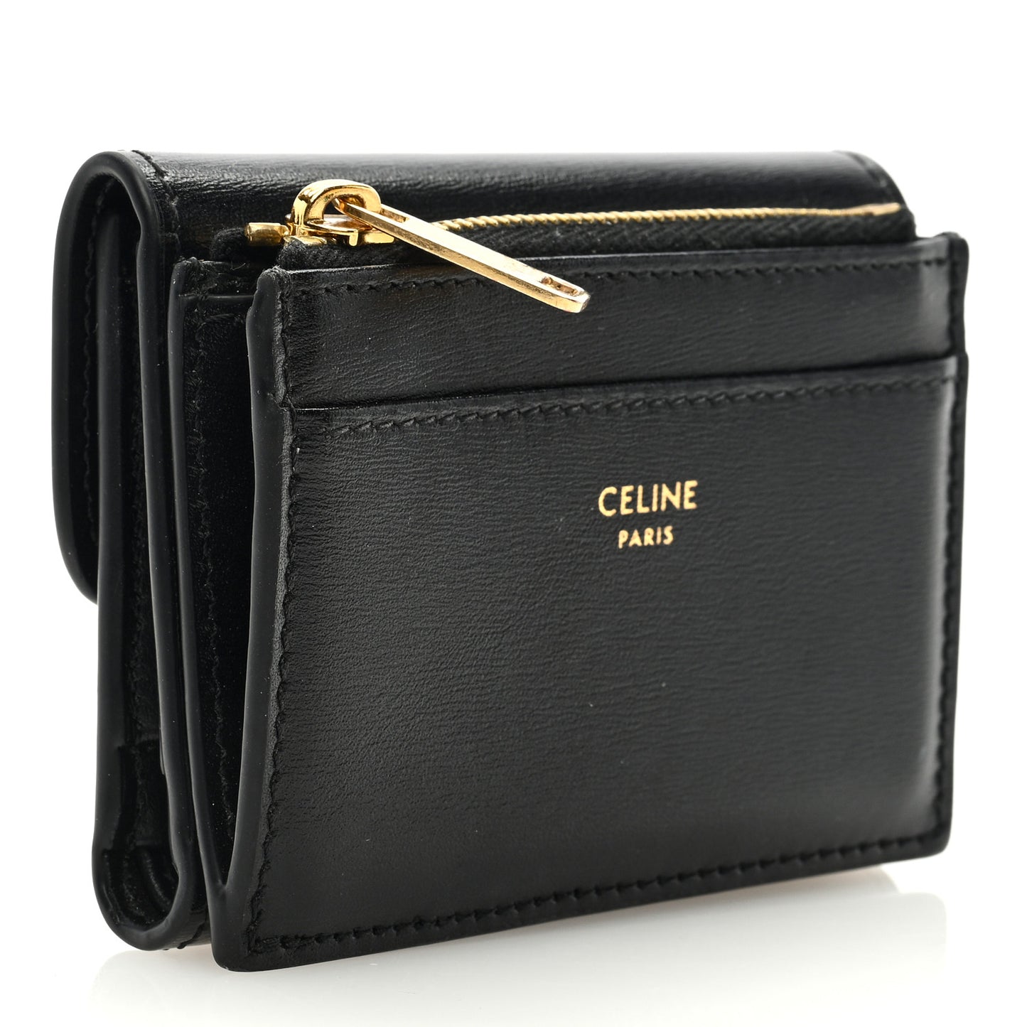 Calfskin Compact Triomphe Wallet With Coin Purse Black