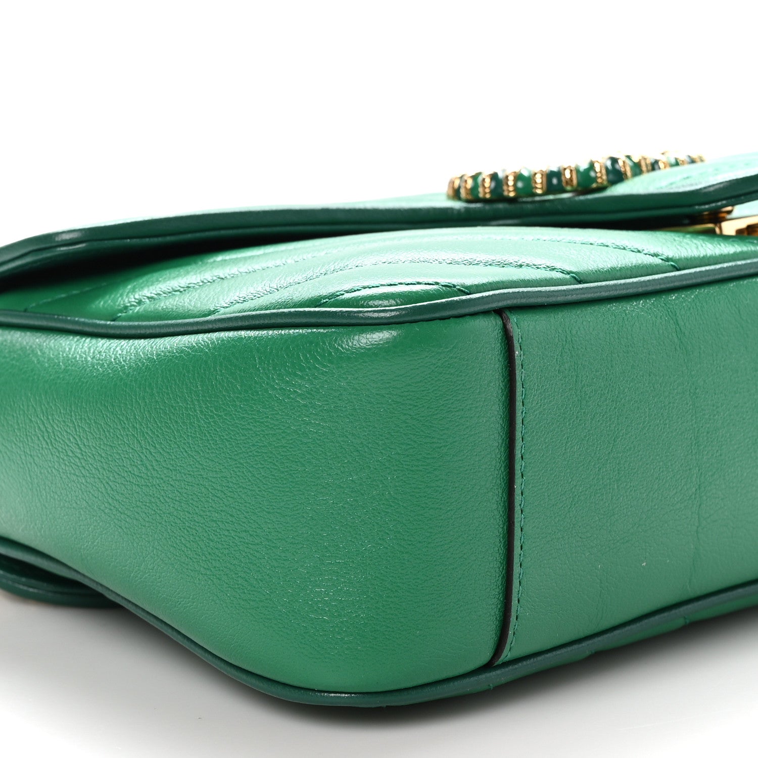 Gucci Azalea Calfskin Enamel Matelasse Diagonal Small Torchon GG Marmont Shoulder Bag New Shamarock Emerald 9 of 10