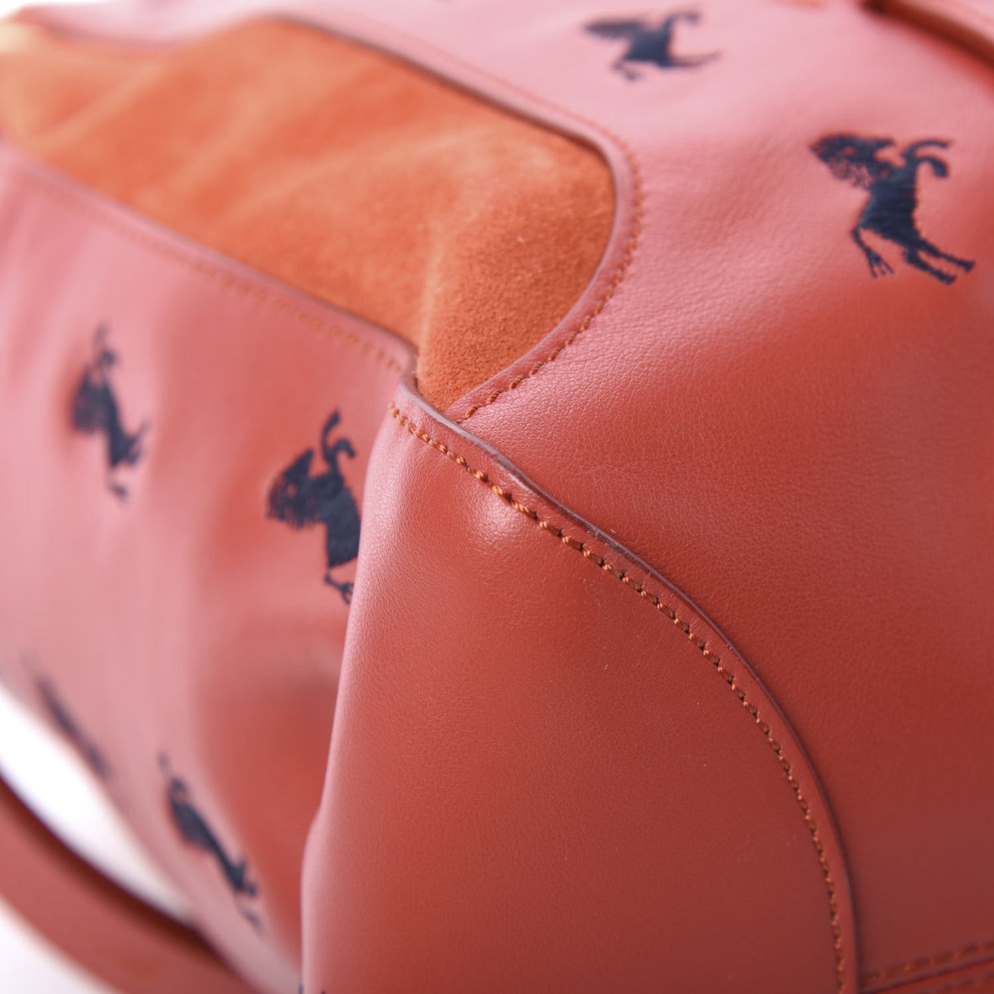 Smooth Calfskin Little Horses Embroidered Tao Zipped Tote Earthy Red