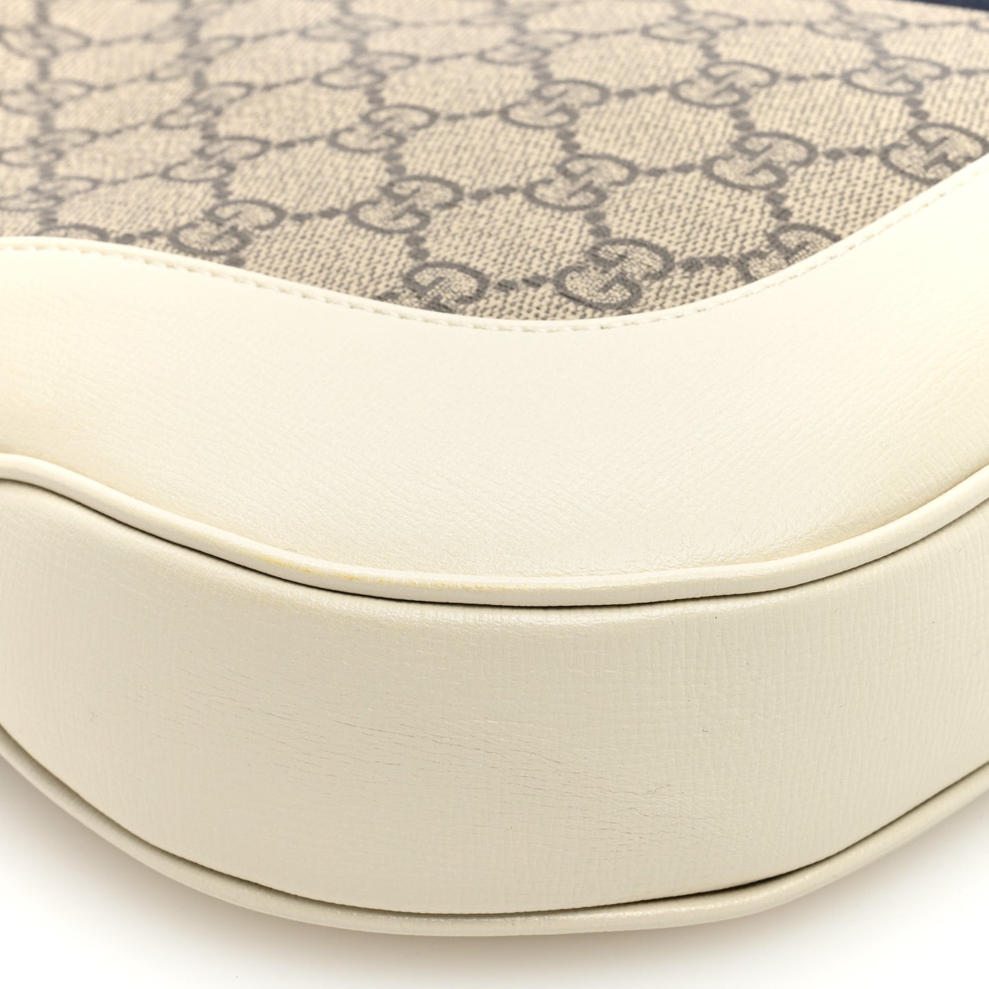 GG Supreme Monogram Textured Dollar Calfskin Web Medium Jackie 1961 Hobo Beige Ebony Mystic White