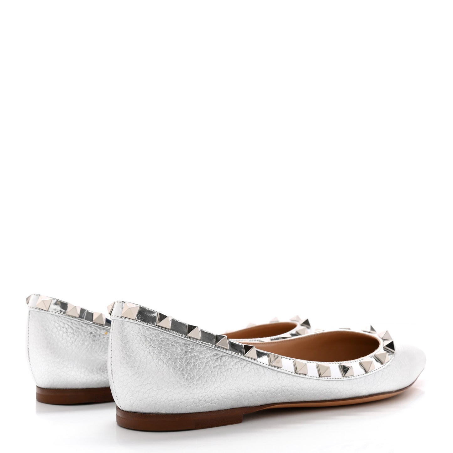 Metallic Pebbled Calfskin Rockstud Ballerina Flats 35 Silver